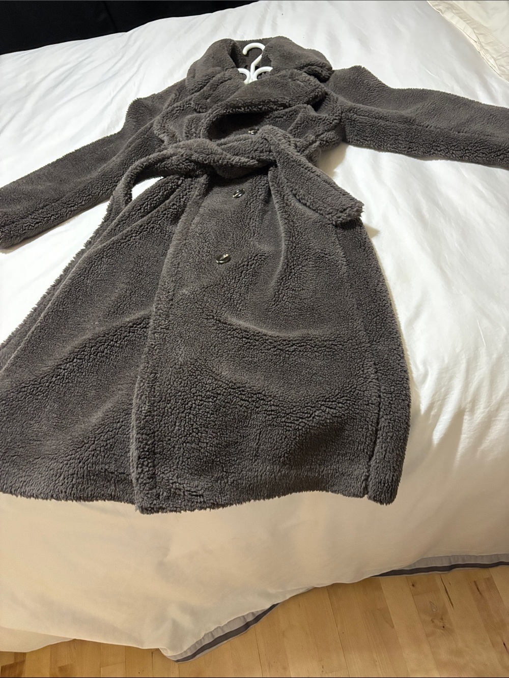 GAP Plush Teddy Trench Coat in Charcoal